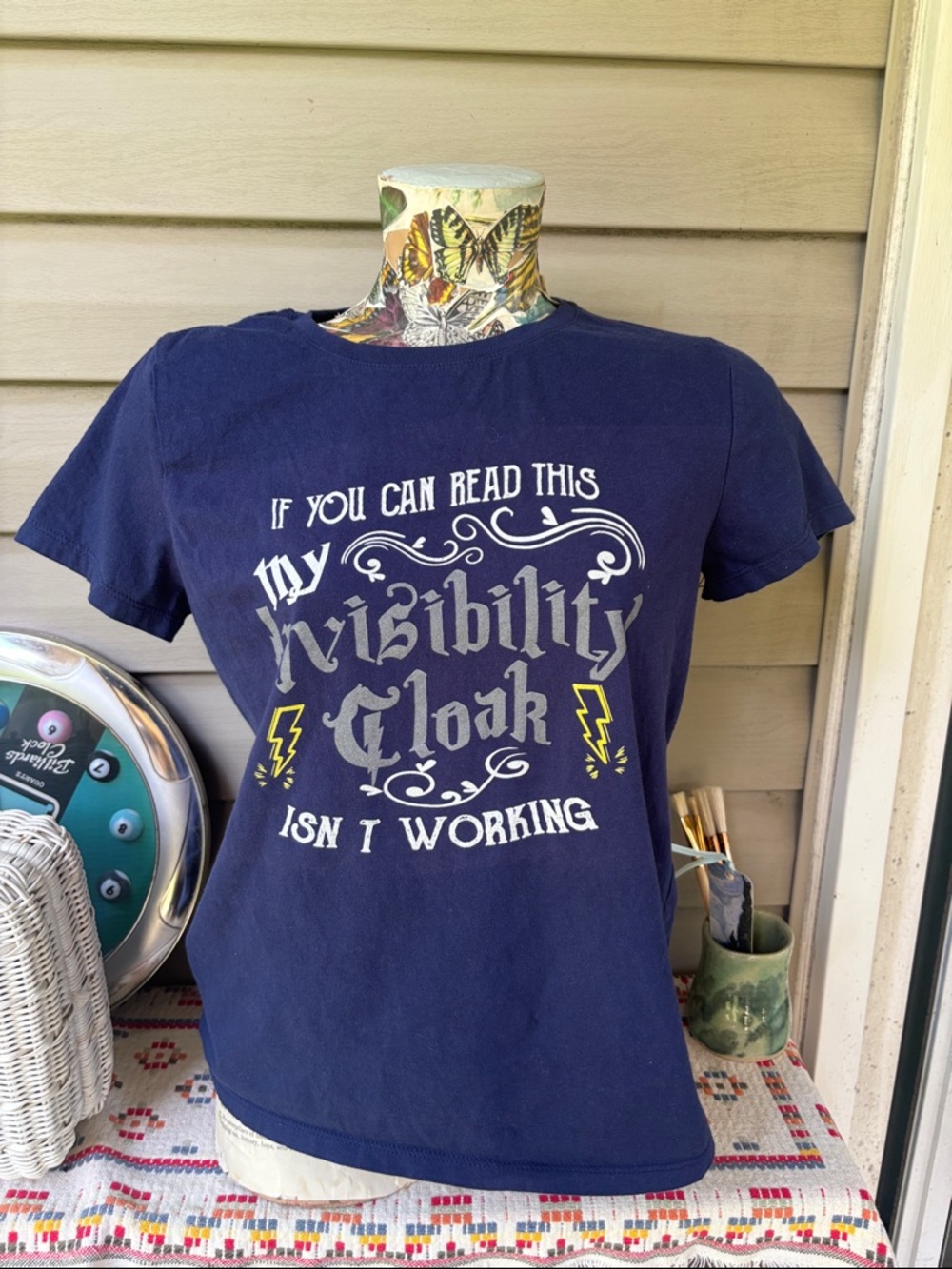 Harry Potter Navy Graphic Tee "inVisibility Cloak" size S